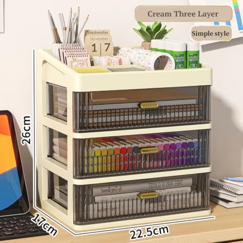 KREPS® Desk Makeup Organizer, Plastic Storage Box with Sliding Drawer, Stylish Display Case for Cosmetics, Lotion, Nail Polish,Brushes,and Jewelry (Cream, 3 - Layer) - Image 2