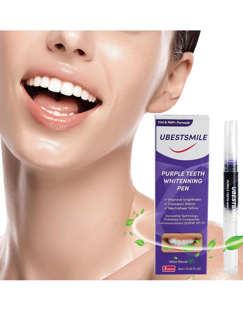 UBESTSMILE 3 Pcs Purple Teeth Whitening Pen Purple Toothpaste for Teeth Whitening V34 Color Corrector Toothpaste Purple Toothpaste Whitening Teeth Whitening Kit for Sensitive Teeth with Pap  - Image 4