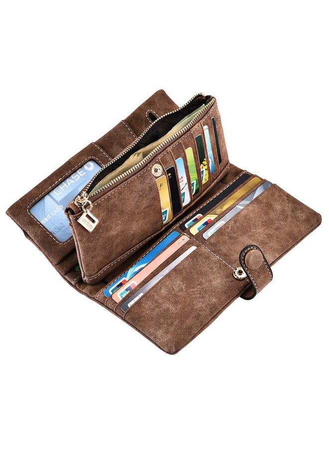 Bird&Fish Women Vegan Leather Wallet Bifold Clutch Large Capacity Card Organizer Buckle Long Purse For Girls Candy Color (Coffee) …  - Image 3