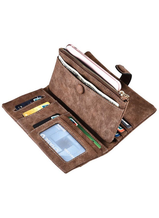 Bird&Fish Women Vegan Leather Wallet Bifold Clutch Large Capacity Card Organizer Buckle Long Purse For Girls Candy Color (Coffee) …  - Image 2