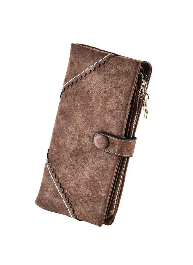 Bird&Fish Women Vegan Leather Wallet Bifold Clutch Large Capacity Card Organizer Buckle Long Purse For Girls Candy Color (Coffee) …  - Image 1
