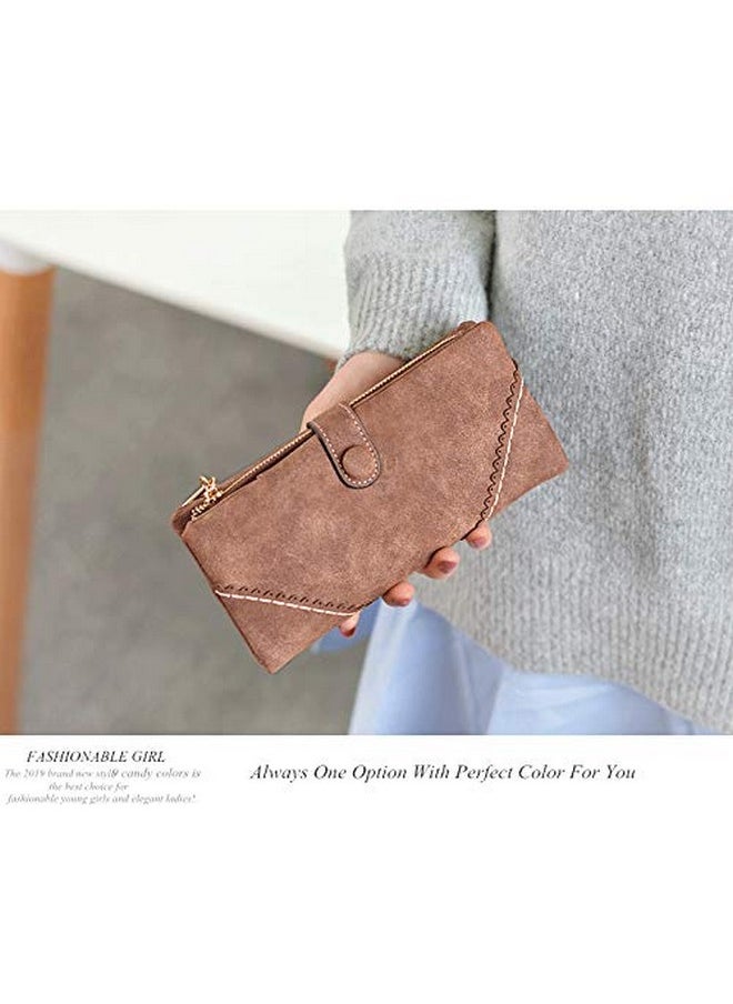 Bird&Fish Women Vegan Leather Wallet Bifold Clutch Large Capacity Card Organizer Buckle Long Purse For Girls Candy Color (Coffee) …  - Image 5