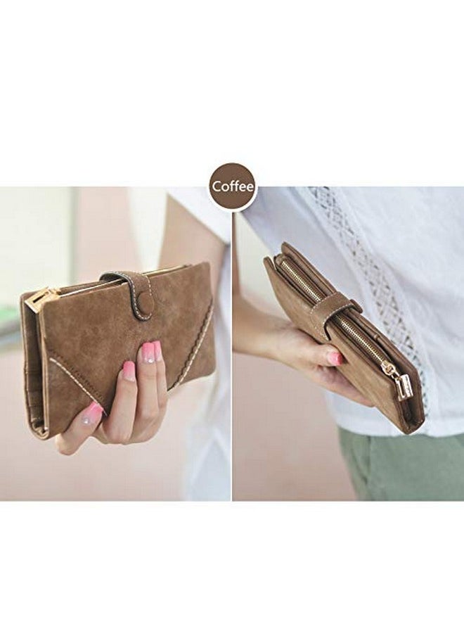 Bird&Fish Women Vegan Leather Wallet Bifold Clutch Large Capacity Card Organizer Buckle Long Purse For Girls Candy Color (Coffee) …  - Image 4