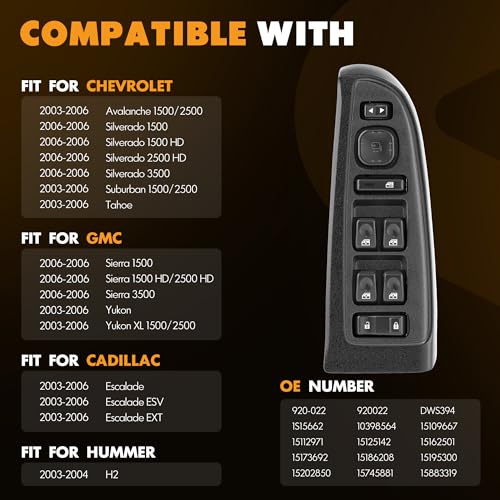 ASOPARTS 15883319 Master Power Window Switch & Black Bezel Assembly with Folding Mirror Switch Fit for 2003-2006 Chevy Silverado Avalanche Suburban Tahoe, GMC Sierra Yukon, Escalade, Hummer H2 920-022 - Image 5