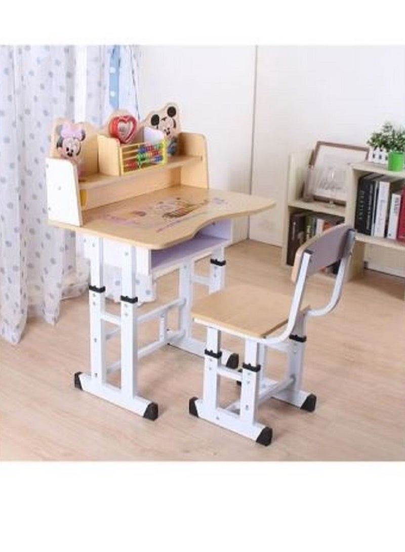AGD An educational children's desk consisting of a study table and chair equipped with a clock and a wooden counter
