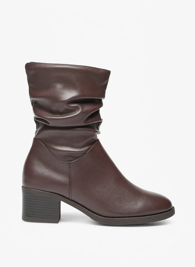 Celeste Women's Ruched High Shaft Boots with Zip Closure and Block Heels