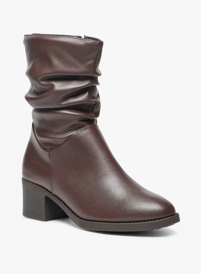 Celeste Women's Ruched High Shaft Boots with Zip Closure and Block Heels