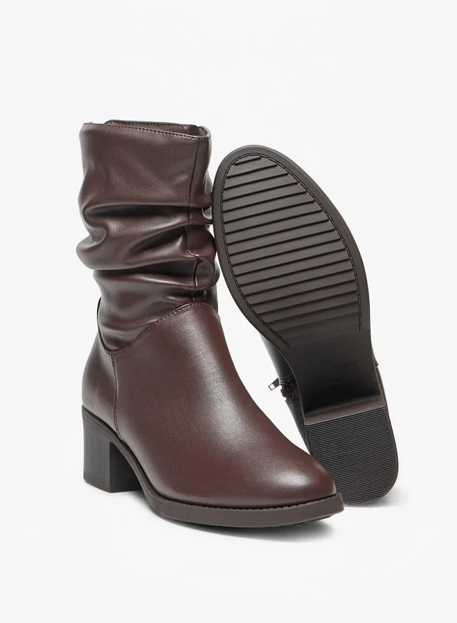 Celeste Women's Ruched High Shaft Boots with Zip Closure and Block Heels