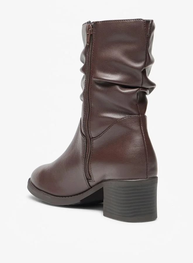 Celeste Women's Ruched High Shaft Boots with Zip Closure and Block Heels