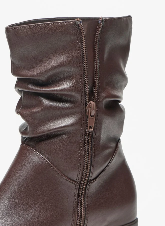 Celeste Women's Ruched High Shaft Boots with Zip Closure and Block Heels