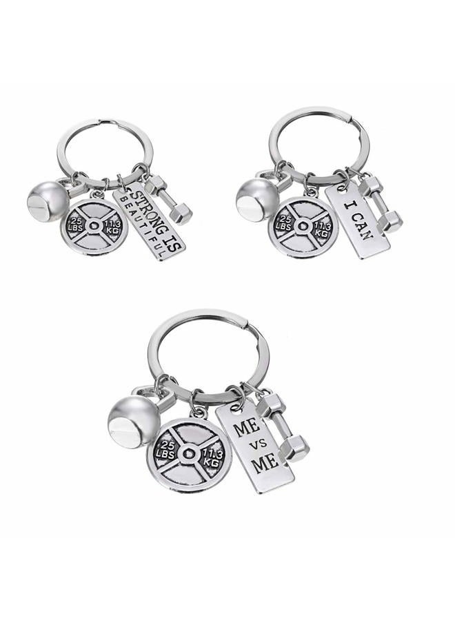 RINHOO Stainless Steel Fitness Gym Charm Keychains Quotes Weight Plate Dumbbell Kettlebell CharmsKeyring, 3pc/Set, 01 - Image 1