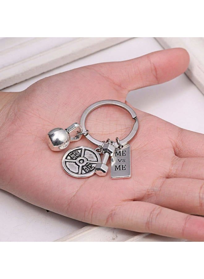 RINHOO Stainless Steel Fitness Gym Charm Keychains Quotes Weight Plate Dumbbell Kettlebell CharmsKeyring, 3pc/Set, 01 - Image 3