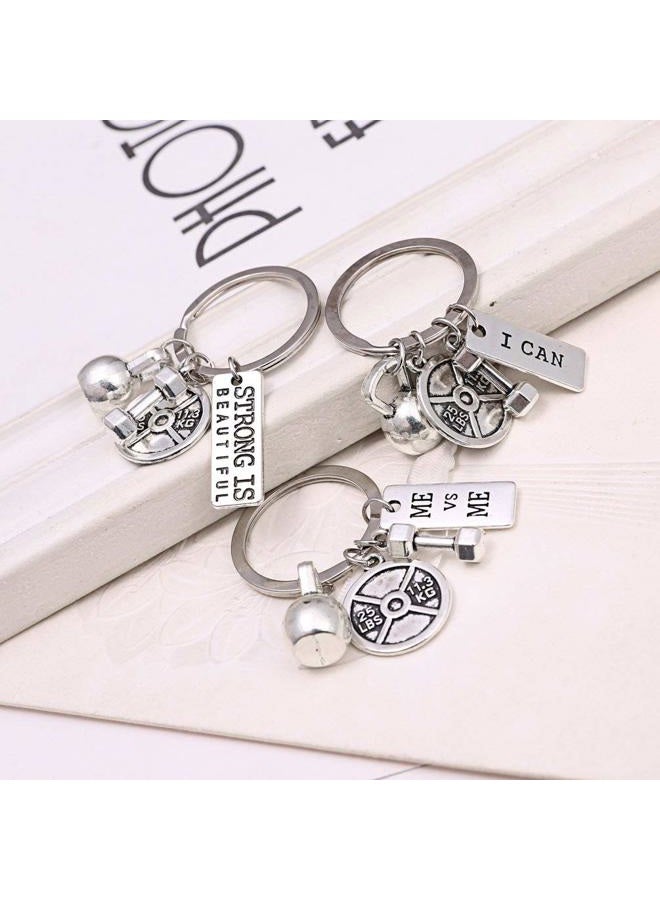 RINHOO Stainless Steel Fitness Gym Charm Keychains Quotes Weight Plate Dumbbell Kettlebell CharmsKeyring, 3pc/Set, 01 - Image 2