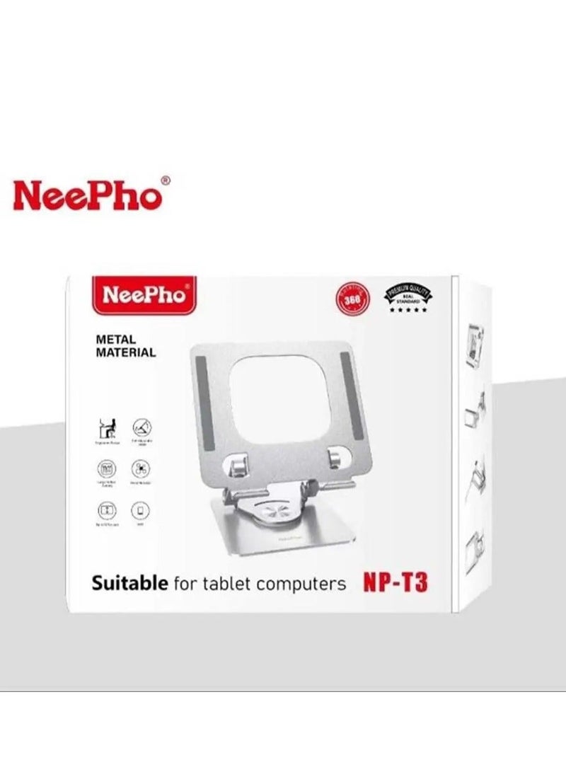 ني فو حامل معدني كامل للأجهزة اللوحية والهواتف المحمولة NP-T3، حامل قابل للدوران 360 درجة مع قاعدة غير قابلة للانزلاق، ارتفاع مرن وتصميم مستقر، متوافق مع أجهزة iPad والأجهزة اللوحية وMacBook، قوي للغاية وذو قبضة قوية - Image 3