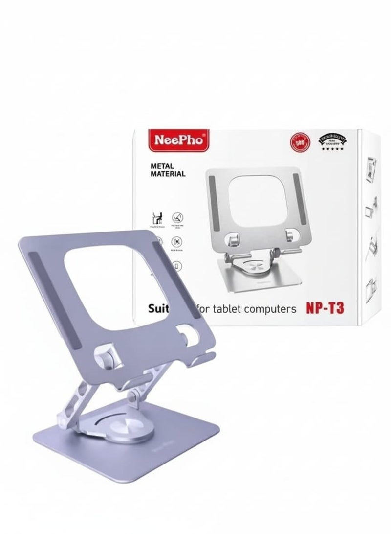 ني فو حامل معدني كامل للأجهزة اللوحية والهواتف المحمولة NP-T3، حامل قابل للدوران 360 درجة مع قاعدة غير قابلة للانزلاق، ارتفاع مرن وتصميم مستقر، متوافق مع أجهزة iPad والأجهزة اللوحية وMacBook، قوي للغاية وذو قبضة قوية - Image 1