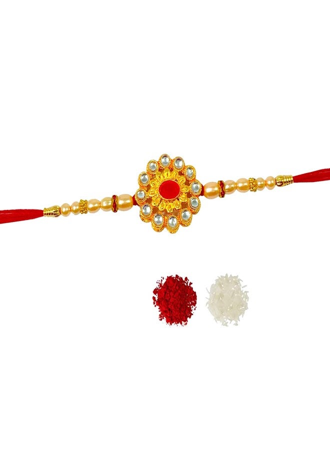 Sesonby Bhai Bhabhi Rakhi With Roli Chawal Kundan Moli Thread Rakhi For Brother kids boys and girls #R91 - Image 3