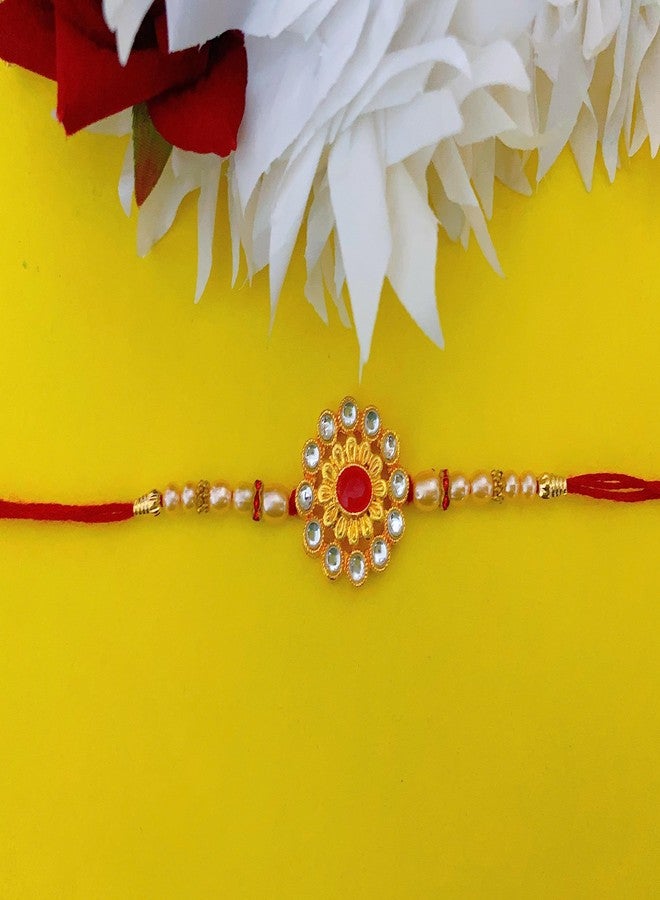 Sesonby Bhai Bhabhi Rakhi With Roli Chawal Kundan Moli Thread Rakhi For Brother kids boys and girls #R91 - Image 4