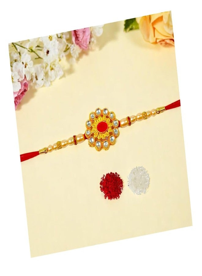 Sesonby Bhai Bhabhi Rakhi With Roli Chawal Kundan Moli Thread Rakhi For Brother kids boys and girls #R91 - Image 1