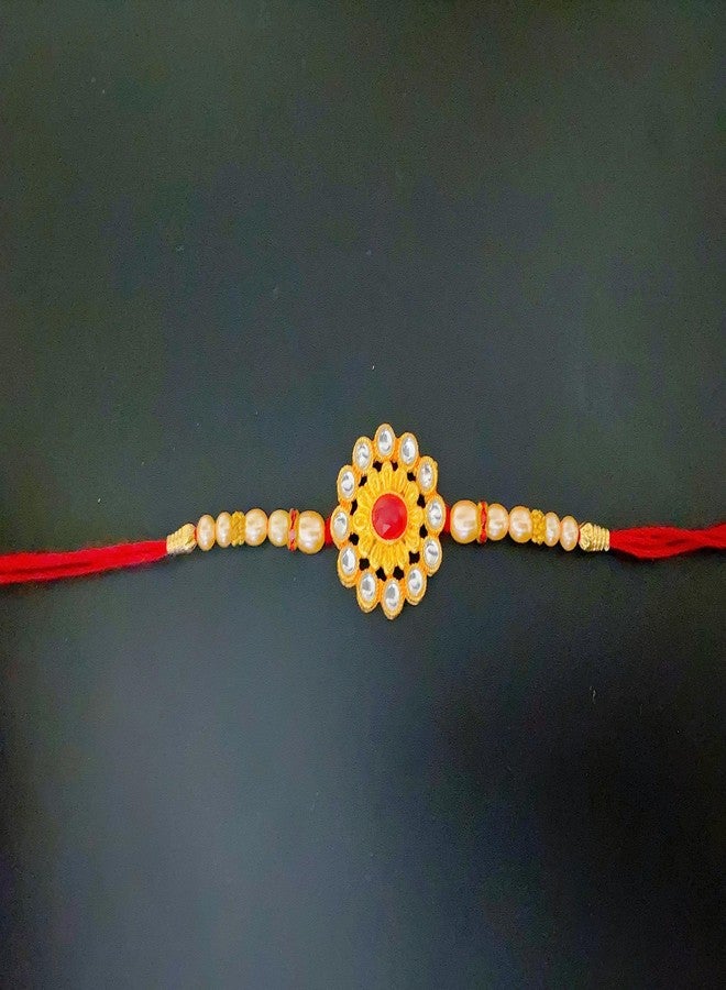 Sesonby Bhai Bhabhi Rakhi With Roli Chawal Kundan Moli Thread Rakhi For Brother kids boys and girls #R91 - Image 2