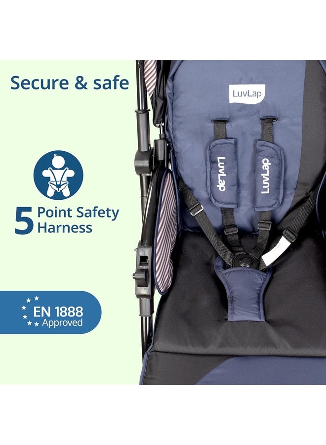 Luvlap Galaxy Baby Stroller, Pram for Baby with 5 Point Safety Harness, Spacious Cushioned seat with Multi Level seat Recline, Easy Fold, Lightweight Stroller for 0 to 3 Years (Black) - Image 5