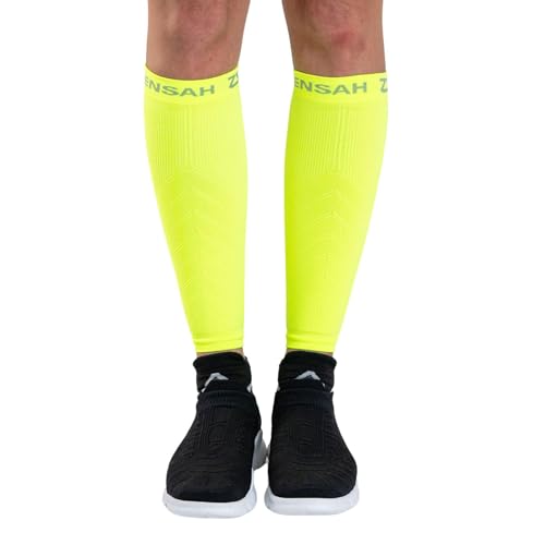 Zensah Running Leg Compression Sleeves - Shin Splint, Calf Compression Sleeve Men and Women (Neon Yellow, Large/X-Large) - Image 1