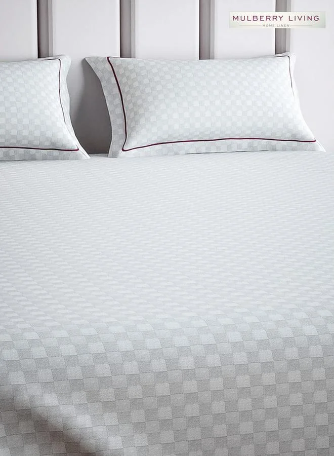 Mulberry Living 100% Cotton Queen Flat Bedsheet With 2 Pillow Covers - 300Tc Urban Grid - White