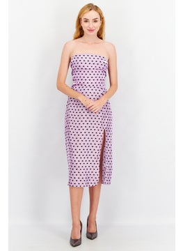 Collective The Label Women Lilac Heart Print Open Back Midi Dress, Purple And Black  - Image 1