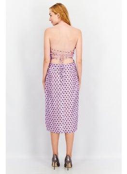 Collective The Label Women Lilac Heart Print Open Back Midi Dress, Purple And Black  - Image 3