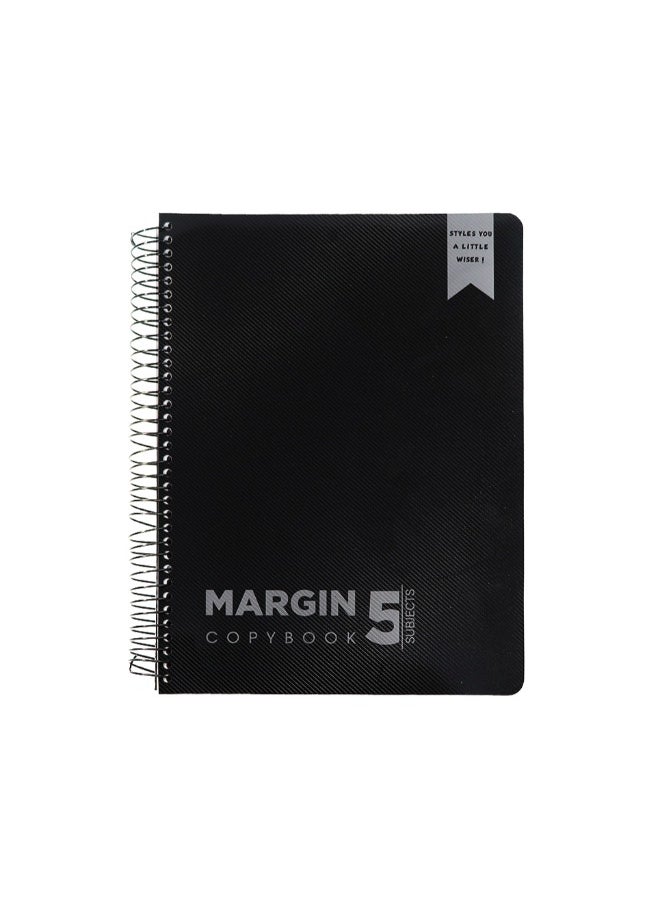 Generic - Sobhy Wirebound Sketchbook A4 Plastic Cover with Dividers (Margin) - 5 Subjects - 200 Sheets - Image 1