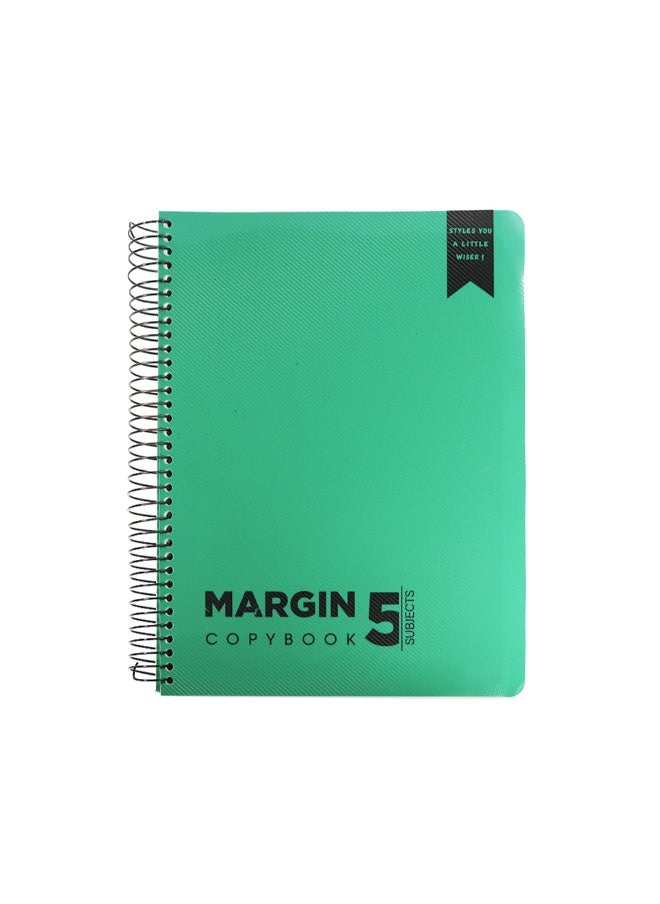 Generic - Sobhy Wirebound Sketchbook A4 Plastic Cover with Dividers (Margin) - 5 Subjects - 200 Sheets - Image 1