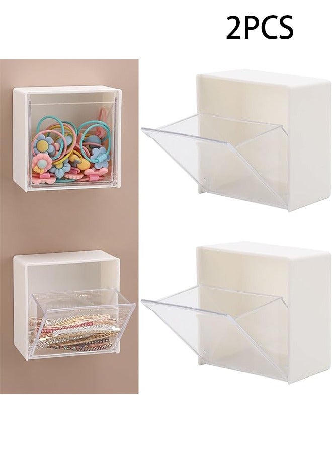 2-in-1 Cotton Pad Holder & Dispenser, Wall Mounted Storage Bag with Storage Case, with Non-Adhesive Sticker, For Cotton Balls, Dental Floss, Bobby Clips, Rubber Bands, Clips (8.5cm x 4.6cm x 8.5cm)2PCS - Image 1