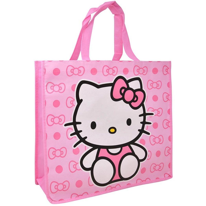 Fast Forward Hello Kitty Large Shopping Tote Bag, Pink with Bow Pattern, Reusable