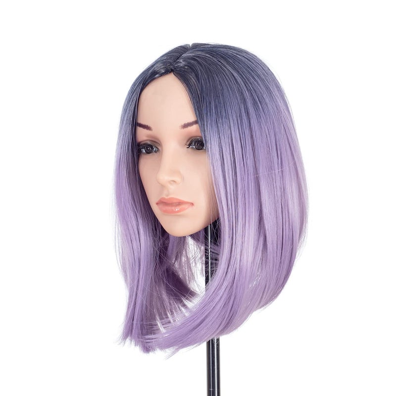 SWACC Ombre Colors Straight Short Hair Bob Wig Synthetic Colorful Cosplay Daily Party Flapper Wig for Women with Wig Cap Lavender Purple