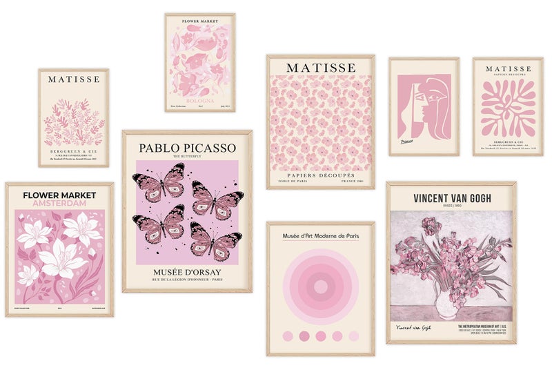 KONGSY Pink Wall Art Prints Set of 9, Abstract Matisse Exhibition Posters, Pink Wall Decor, Aesthetic Pictures Room Decor for Teen Girls Dorm, Bedroom - Image 1