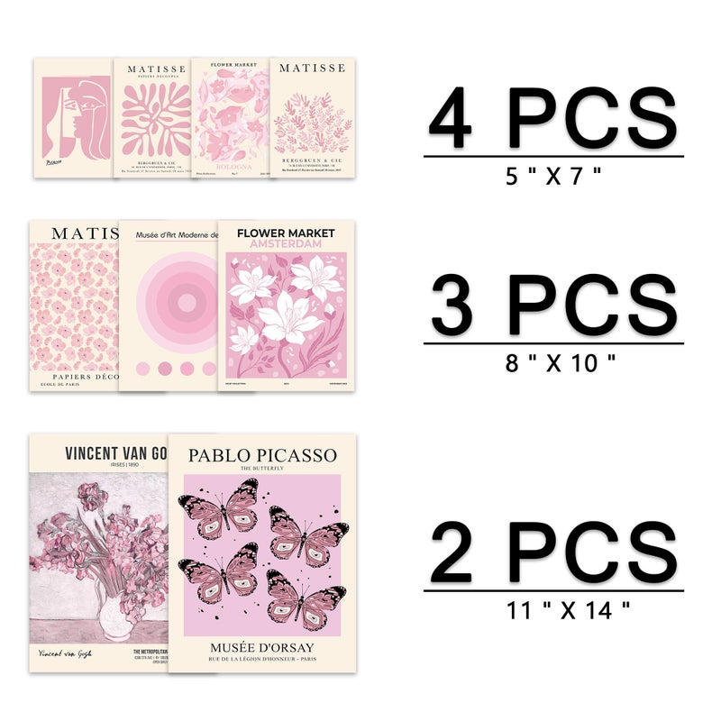 KONGSY Pink Wall Art Prints Set of 9, Abstract Matisse Exhibition Posters, Pink Wall Decor, Aesthetic Pictures Room Decor for Teen Girls Dorm, Bedroom - Image 2
