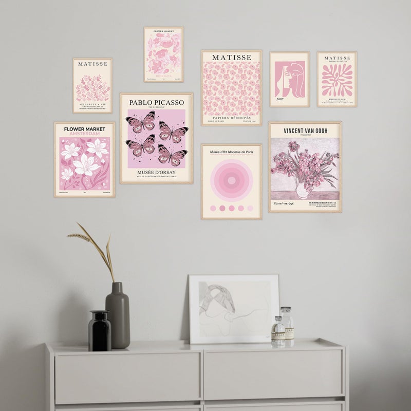 KONGSY Pink Wall Art Prints Set of 9, Abstract Matisse Exhibition Posters, Pink Wall Decor, Aesthetic Pictures Room Decor for Teen Girls Dorm, Bedroom - Image 4