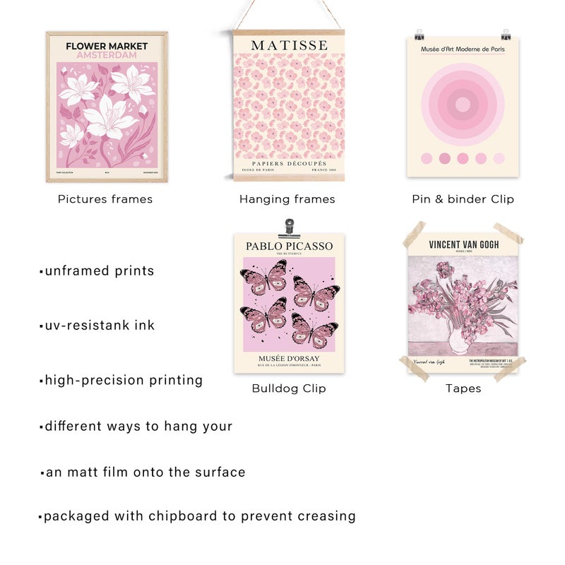 KONGSY Pink Wall Art Prints Set of 9, Abstract Matisse Exhibition Posters, Pink Wall Decor, Aesthetic Pictures Room Decor for Teen Girls Dorm, Bedroom - Image 3