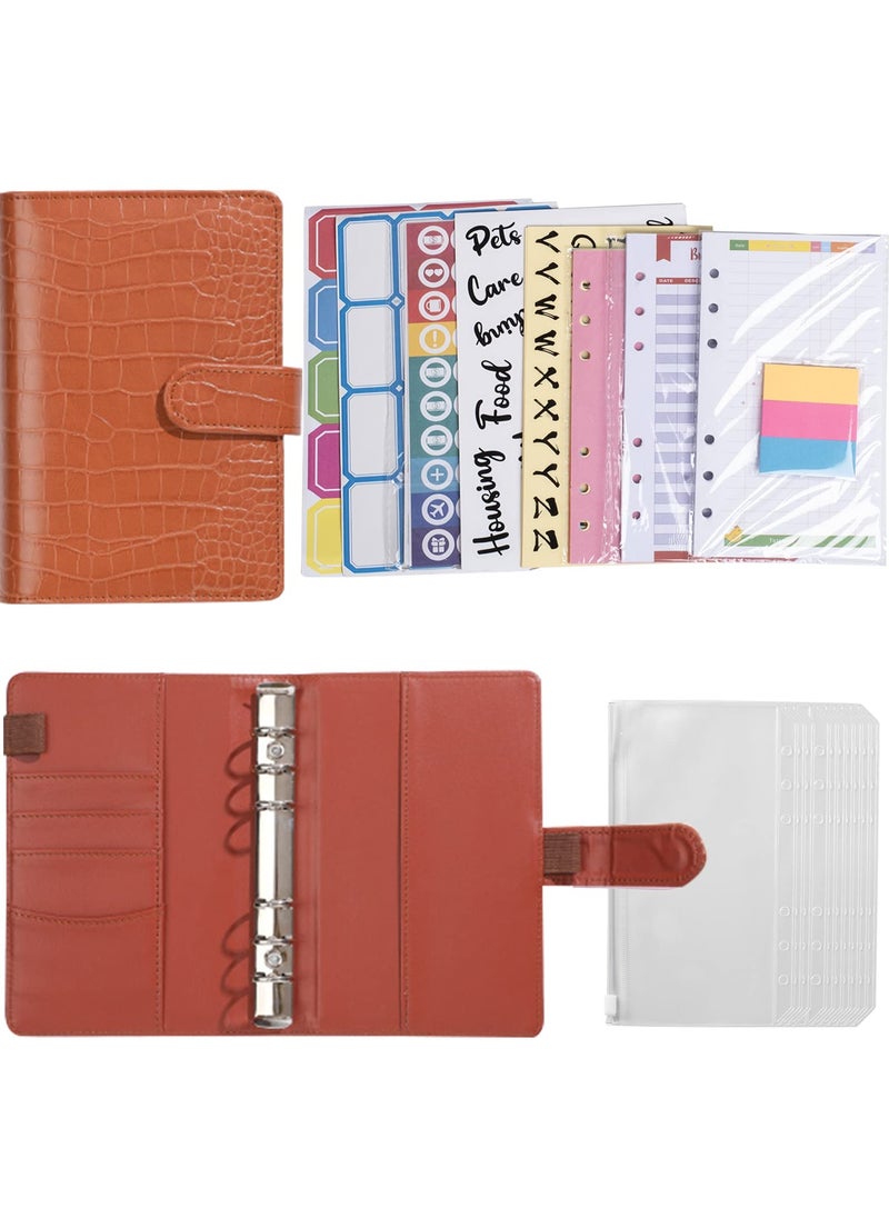 INFOSUN - 88 Pcs A6 Budget Binder, Cash Envelope with Zipper, Binder Pockets, Money Saving Binder, Cash Budget Binder Business, PU Leather Budget Planning Notebook Binder Cover, with Magnetic Snap(Brown) - Image 1