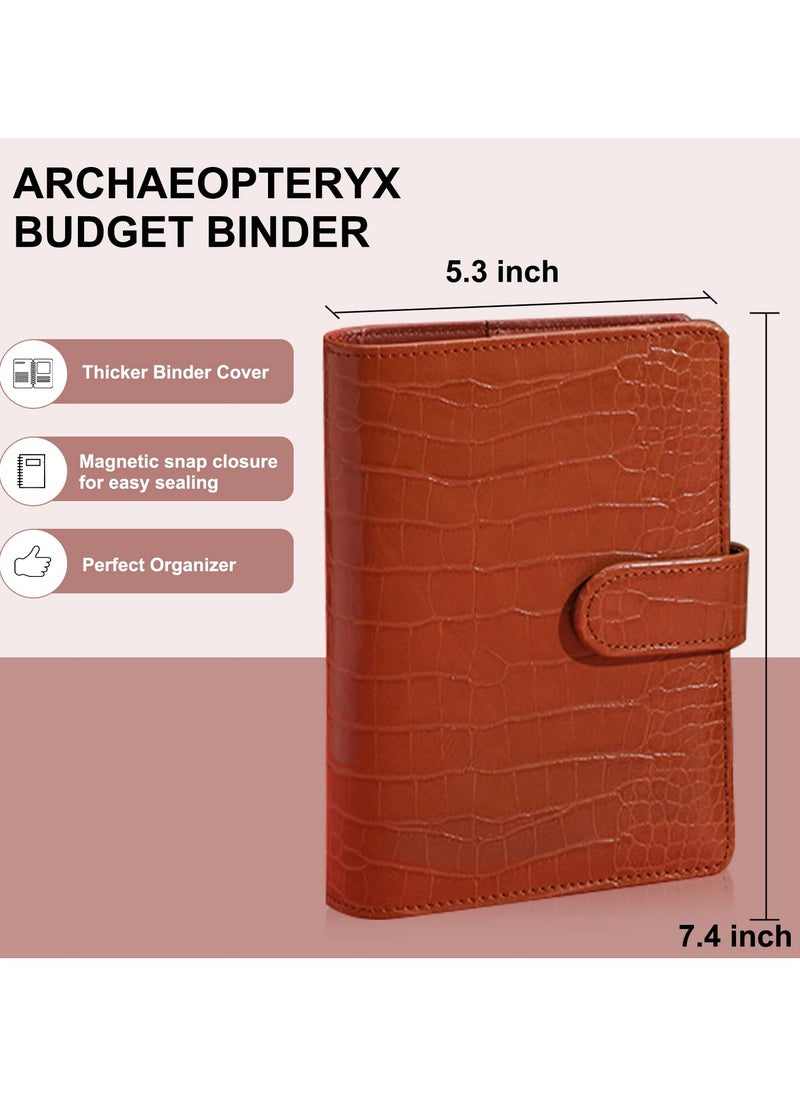 INFOSUN - 88 Pcs A6 Budget Binder, Cash Envelope with Zipper, Binder Pockets, Money Saving Binder, Cash Budget Binder Business, PU Leather Budget Planning Notebook Binder Cover, with Magnetic Snap(Brown) - Image 1