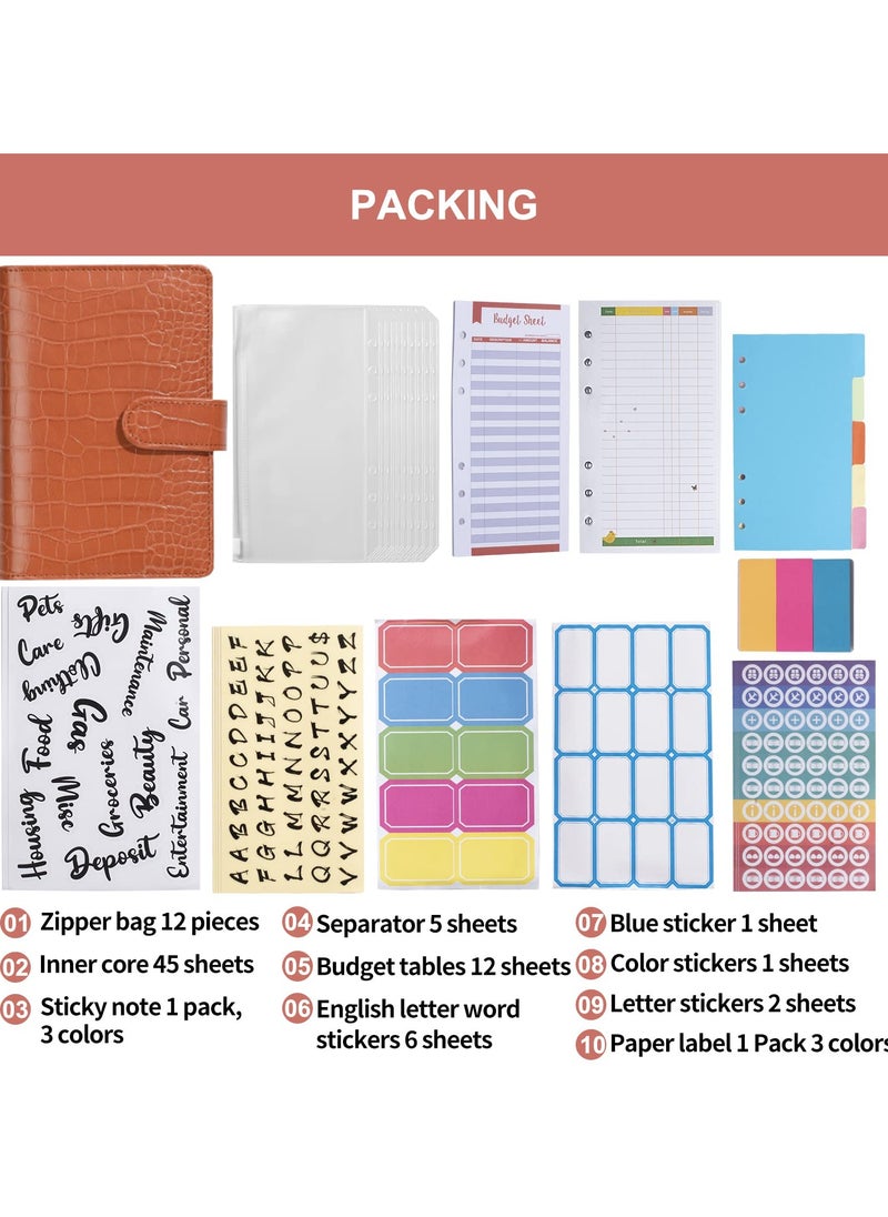 INFOSUN - 88 Pcs A6 Budget Binder, Cash Envelope with Zipper, Binder Pockets, Money Saving Binder, Cash Budget Binder Business, PU Leather Budget Planning Notebook Binder Cover, with Magnetic Snap(Brown) - Image 1
