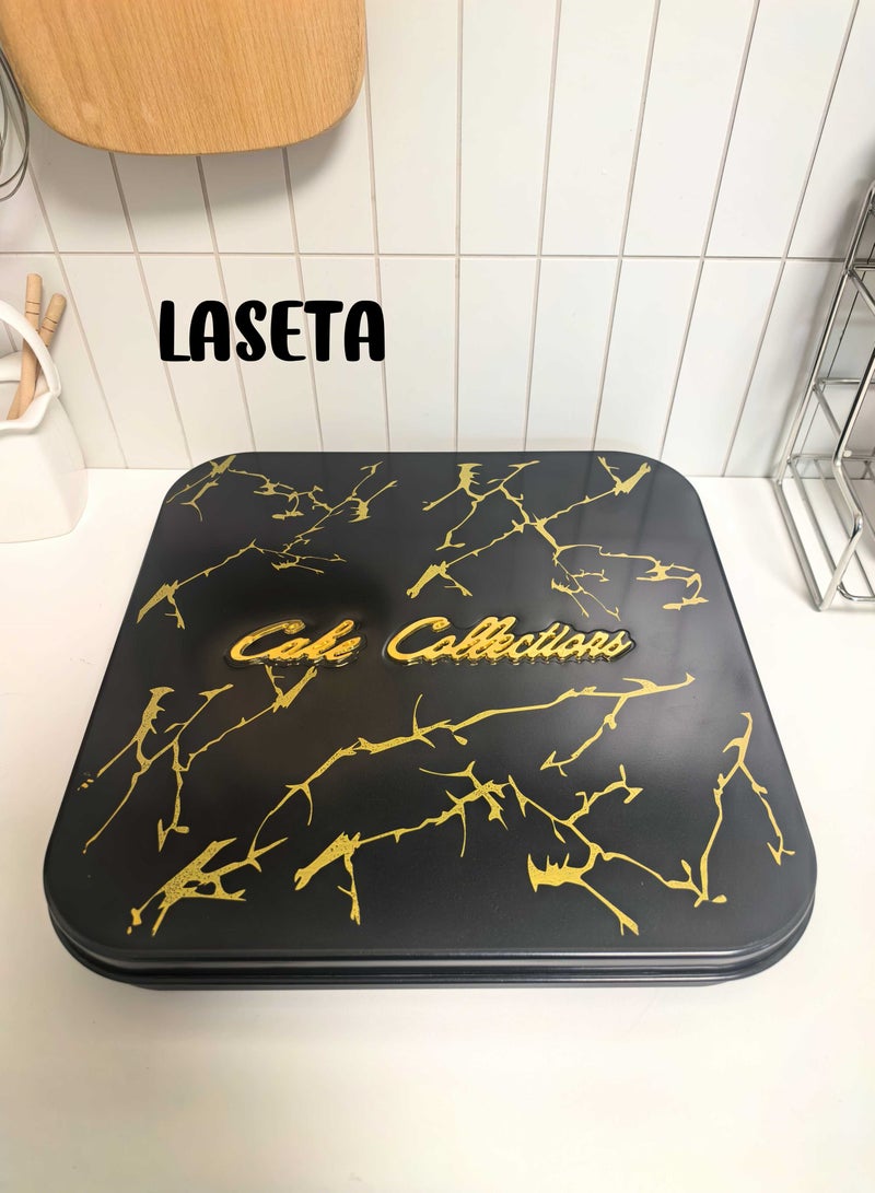 Laseta Square Basbousa Cutting Baking Tray with Cutter - 35 Pieces Multi Shapes (Black Marble)  - Image 1