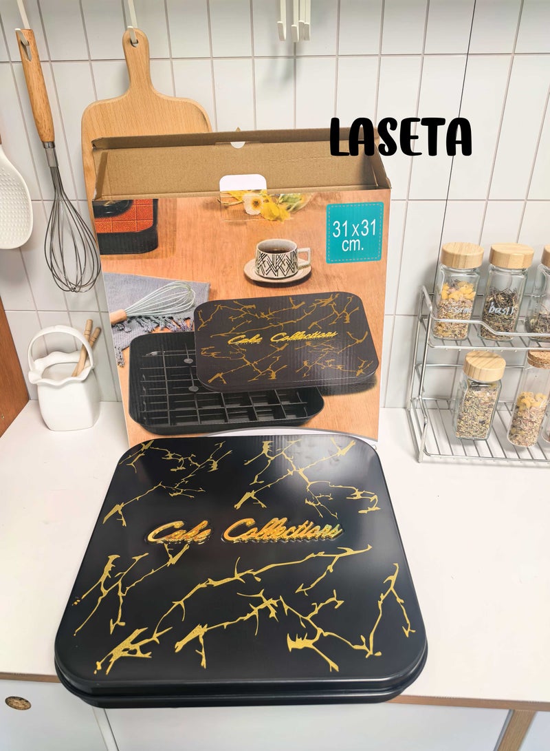 Laseta Square Basbousa Cutting Baking Tray with Cutter - 35 Pieces Multi Shapes (Black Marble)  - Image 3
