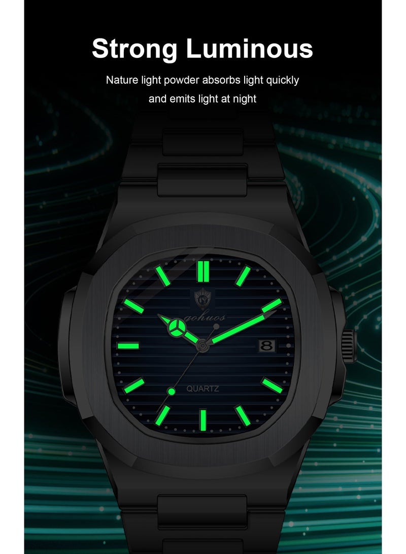جوهوس ساعة رجالية تناظرية للأعمال - فولاذ مقاوم للصدأ، مقاومة للماء حتى 3ATM، عرض التاريخ، ساعة يد خضراء 43 مم - Image 4