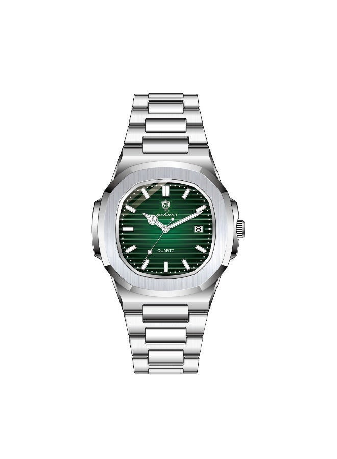 جوهوس ساعة رجالية تناظرية للأعمال - فولاذ مقاوم للصدأ، مقاومة للماء حتى 3ATM، عرض التاريخ، ساعة يد خضراء 43 مم - Image 3