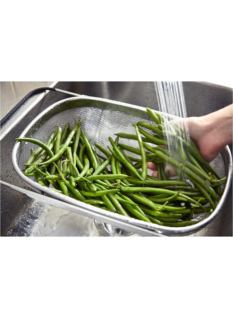 Large Over The Sink Colander, Stainless Steel Fine Mesh Strainer Basket with Expandable Rubber Grip Handles - Strain, Drain, Rinse Fruits, Vegetables - Image 3