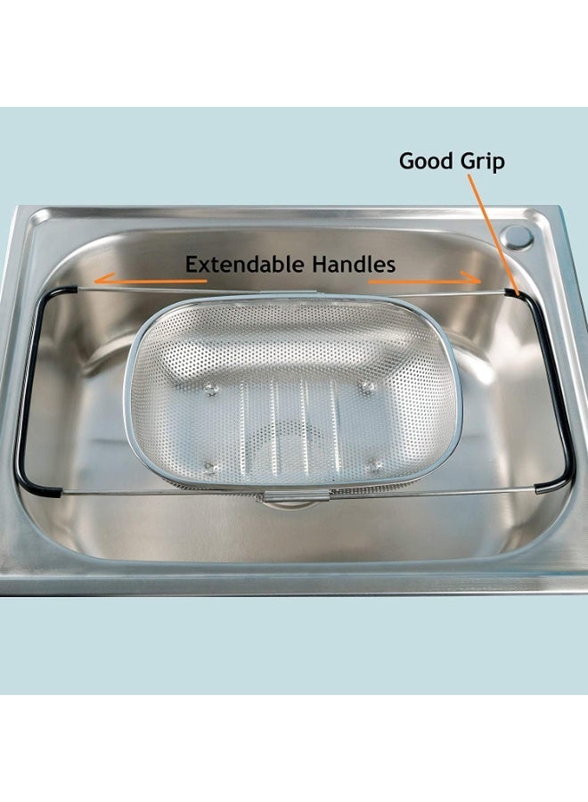 Large Over The Sink Colander, Stainless Steel Fine Mesh Strainer Basket with Expandable Rubber Grip Handles - Strain, Drain, Rinse Fruits, Vegetables - Image 5