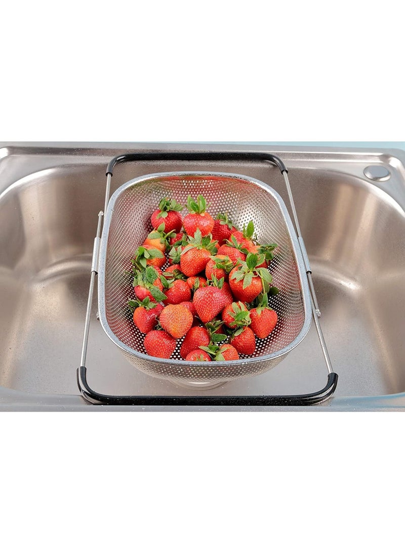 Large Over The Sink Colander, Stainless Steel Fine Mesh Strainer Basket with Expandable Rubber Grip Handles - Strain, Drain, Rinse Fruits, Vegetables - Image 2