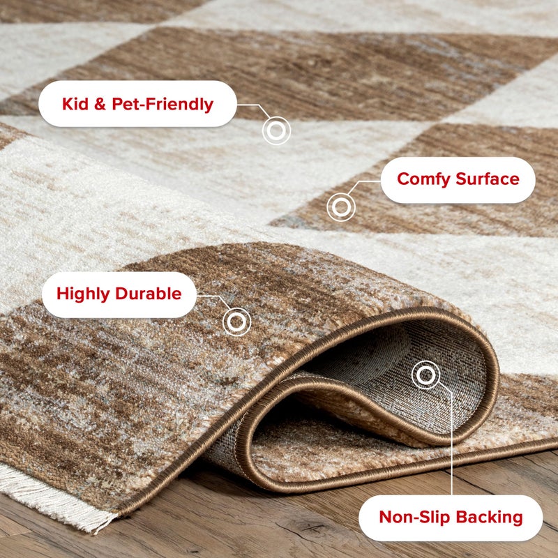 Nuloom Fringed Performance Meline Beige/Blue/Ivory, 3'3" x 5', Checkered, Soft and Cozy, High Traffic, Stain Resistant, Easy Clean, Durable Area Rug for Bedroom, Living Room, Dining, Den, Foyer - Image 4