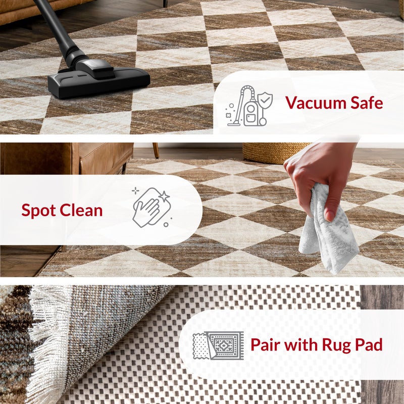 Nuloom Fringed Performance Meline Beige/Blue/Ivory, 3'3" x 5', Checkered, Soft and Cozy, High Traffic, Stain Resistant, Easy Clean, Durable Area Rug for Bedroom, Living Room, Dining, Den, Foyer - Image 3