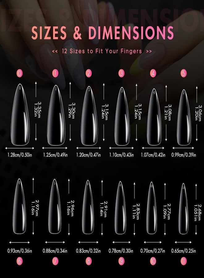 Ranrose Long Almond Nail Tips 240pcs Stiletto Soft Gel False Nails 12 Sizes Clear Full Cover Almond Shaped Press on Nail for Nail Extensions - Image 4